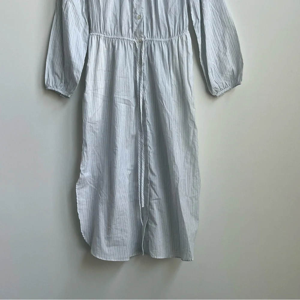 J.Crew Tie-waist Cotton Voile Midi Sheer Blue Deck Stripe Shirt Dress Preppy 4